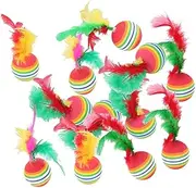 12Pcs Rainbow Cat Toy Balls Soft EVA Foam Interactive Toys with Feather Cat Toy,Cat Balls with Feather,Pet Cat Latex Foam Ball with Feather Toy for Dogs Cats Puppy Indoor Outdoor Playing Training