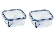 2x Eterna Glass Storage Reuseable Airtight Food Container 2 Divider Square 800ml