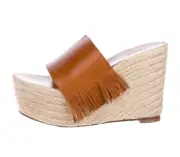 $645 Chloe Estel Teak Brown Leather Fringe Platform Sandals Wedge Espadrilles 40