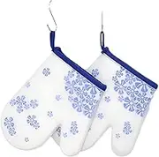 Set of 2 Silicone Insulated Gloves, Thickened Kitchen Oven Mitts, Washable Kitchen Mittens for Cooking Baking BBQ Grilling, 23 * 18cm, Home Kitchen Baking, Orange (Blue)
