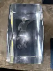 3d laser etched crystal glass paperweight soccer player