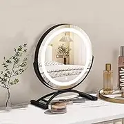 Round LED Vanity Mirror with Aluminum Alloy Frame and Glass, Smart Touch Control, 3-Color Dimmable Lighting, LED Makeup Mirror with Lights for Bedroom Tabletop, Smart Touch Control, 360° Rotation