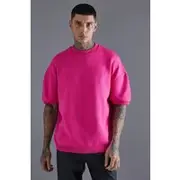 Mens Bright Pink Oversized Drop Shoulder Knitted T-shirt