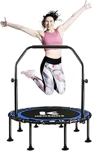 K KENSONE 48" Mini Rebounder for Adults with Bungee Cords, 550LBS Quiet Indoor Exercise Trampoline with Adjustable Foam Handle Bar for Gym Workout, Home Fitness, Blue