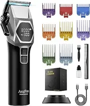 AngFan Professional Cordless Hair Clippers for Men - 8000RPM 5-Speed Motor with 440C Black Oxide Blades, Barber Clippers Kit with Charging Dock & 8 Guards,Salon Grade Hair Cutting Set for Barbers