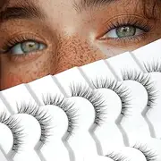 Onlyall Natural Lashes Wispy Lash Natural Looking False Eyelashes Soft Flared Eyelashes False Eye Lashes Fluffy Strip 7 Pairs D9 Natural Foxy-12mm