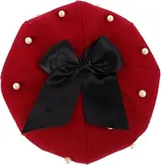 [Ipetboom] Pearl Beret Women's Newsboy Caps Beret Hat Men Octagonal Cap Men Beret Elegant Hats for Women Beret Cap for Women Pearl Hat Retro Vintage Street Beret Cap Black Acrylic