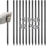 Rebar Stakes 16" - 12PCS Steel Ground Anchors for Garden & Camping