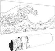 Tubdic Japanese Sea Wave White Large Mouse Pad, Gaming Pad Mousepad Extended Kanagawa Mat Desk XL with 3mm Thick Long Non-Slip Rubber Base Mice 31.5 X 11.8 Inch,