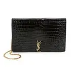 Saint Laurent YSL Monogram Croc Embossed Wallet On Chain Crossbody Bag $2190