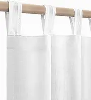 KOUFALL White Curtains 108 Inches Long,Sheer Linen Semi Privacy Light Filtering High Ceiling Curtains for Living Room,2 Panels Set