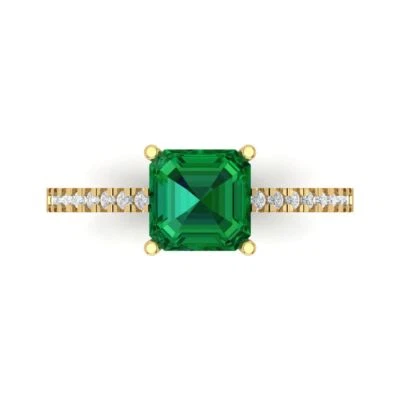 2.7 ct Asscher Cut Lab-Created Gemstone Solitaire with Accents Ring Yellow Gold