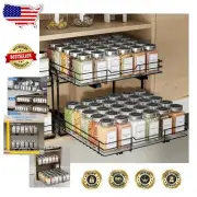 Height Adjustable 2-Tier Pull-Out Spice Rack Organizer for Cabinets & Pantries