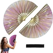 [Generic] Line Dance Popping Fan, Hand Fan Foldable Line Dances, PVC Portable Large Handheld Fan Dance Accessories for Performers,Line Dances Fans That Make Sounds (blue)