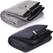 2 Pack Tri-fold Golf Towel Set, Microfiber Fabric Waffle Pattern Towels, Heavy