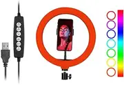 10 Inch Ring Light Fill-in Light for Live Streaming Selfie Makeup Dimmable 2800K-6500K USB Powered with Ballhead Adapter Phone Holder Multicolor561 Bundle 1