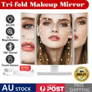 Tri-fold LED Makeup Mirror Magnifying Touch Cosmetic Desktop With Light Stand AU