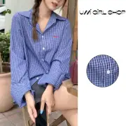 Womens Trendy Loose Fit Top Featuring Plaid Print and Embroidered Letters
