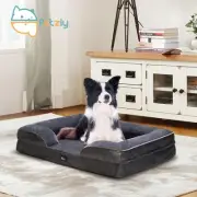 Petzly Dog Bed with Sides Egg-Crate Foam Removable Washable Cover Grey Large