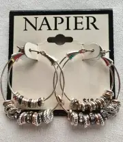 New NAPIER Silver Tone Hoop and Bead Pierced Earrings #4-6