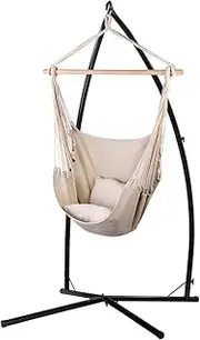 Gardeon Hammock, Single or Double Size Chair Portable Camping Swing Hanging Hammocks Patio Backyard Porch Outdoor Indoor Furniture, with 2 Cushions Pillows Easy Installation Cream