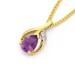 9ct Gold, Amethyst And Diamond Pendant in Purple