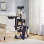 Cat Tree Scratching Tower Post 54in Hammock Basket Gray Kitten Bed Toy Home Gift