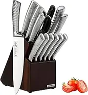 Kitchen Knife Set with Block, 14-Piece 3CR13 Stainless Steel Knife Set, Chef Knife Set with Sharpener, Ergonomic Handle, Home& Professional Cooker