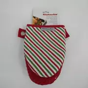 KitchenAid Mini Mitts Red/Green Christmas Slanted Stripes Set of 2