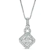 0.25 CT. T.W. Composite Natural Diamond Tilted Square Frame Pendant in 14K White Gold