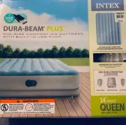 Intex Dura Beam Plus Queen Air Mattress Mid-Rise Comfort 14" Built-In Pump USB
