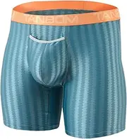 [HASWECHYS] Mens Sexy Vertical Stripe Boxers Briefs Front Opening Pouch Bulge Enhancing Underwears