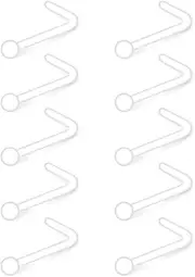 [Ruifan] 10pcs Clear Bioflex Nose Ring Stud Retainer Body Jewelry Piercing 20 Gauge 2 mm Top Retainer, Metal Free, Allergy Free