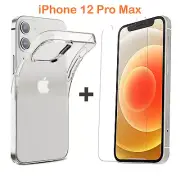 For Apple iPhone 12 PRO MAX Clear Case Cover and Soft Front Screen Protector