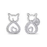 Bevilles Diamond Set Cat Stud Earrings in Sterling Silver