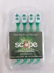 NEW Scope OUTLAST Mini Brushes Toothbrushes 4 pack MINT No Water Needed w/PICK