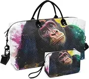 [ZRYSMY] Monkey Watercolor White Duffel Bag for Traveling, Travel Bag Gym Bag, with Multiple Interior Pockets Shoulder Weekender Bag for Women Men with Toiletry Bag 20.5L x 1.9W x 13.8H, Multi-Colored