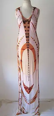 EMILIO PUCCI Multi Color Print Mirror Embellished Maxi Dress Gown 40 4