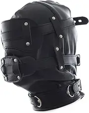 Black Leather Bondage Hood with Silicone Dildo Gag and Blindfold, Bondage Restraints Toys Sex Hood for Women and Men (Style-1), Style-1, Adjustable