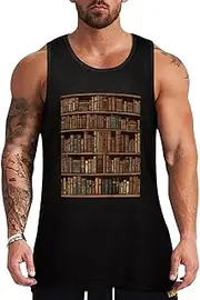 [NQHJT] Men Tank Tops Library Bookshelf Book Sleeveless T Shirts for Men's Fitness Quick Dry Gym Tank Top for Men