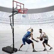 Genki 2.45-3.05m Basketball Hoop Stand System Net Ring Portable Height Adjustable Fitness Equipment w/Roller Wheels