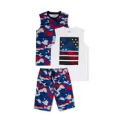 4th Of July Wonder Nation 3 Piece Boys Tank Tops & Shorts Camo Dino Size 6-7 NWT