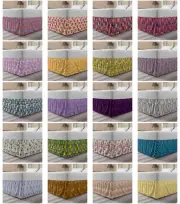Ambesonne Floral Folk Bedskirt Elastic Wrap Around Skirt Gathered Design