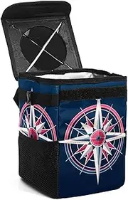 Car Trash Can with Lid,Bag Hanging Storage Pockets Leak-Proof,Portable Garbage Bin,Blue Back Sea Compass