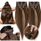 Balayage/Ombre Clip in REAL Human Hair Extensions Double Weft Thick Full Head US