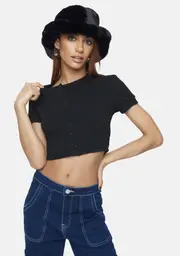 [Kiki Riki] Simple Secret Button Front Crop Top