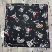 EDC HANK W/MICROFIBER BACK 8” - CRYSTAL SUGAR SKULL DOGS 2 W/BONES HANDKERCHIEF