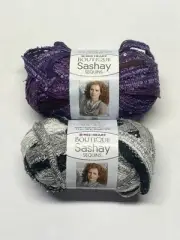 Red Heart Boutique Sequins Sashay Yarn Lot 2 Concord Panda Purple Black Gray New