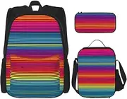 [CADREWY] Rainbow Pattern Print Travel Bag Adjustable Shoulder Straps Lunch Bag Pencil Case Large Capacity Bag, Black, One Size