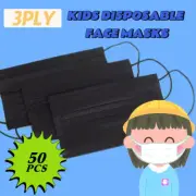 [Black]For KIDS Children 50 Pcs 3-Layer Disposable Face Mask Earloop Mouth Cover
